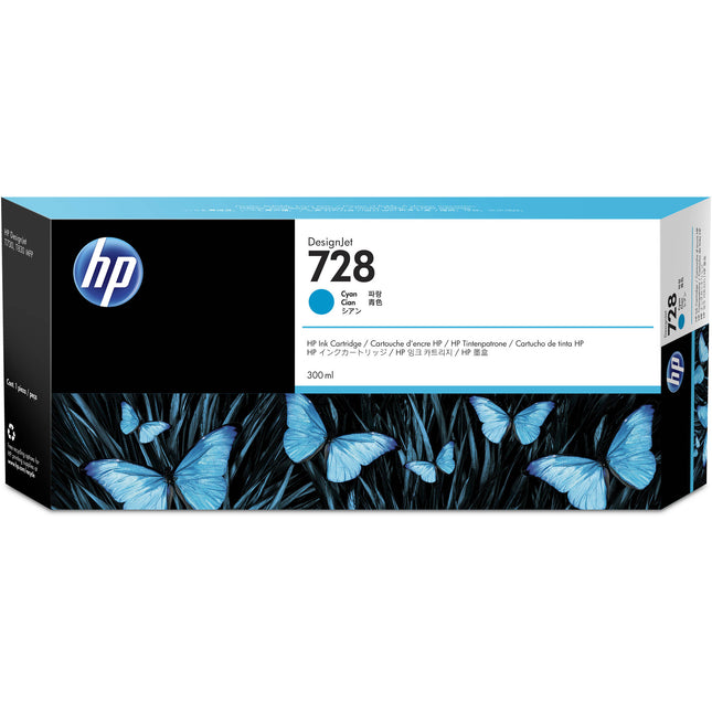 Cartucho de tinta cyan HP 728 para impresoras DesignJet T730 y T830 300mL