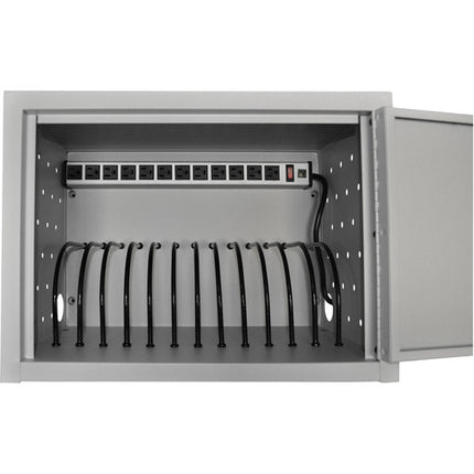Luxor Caja de Carga para 12 Tabletas Gris con Divisores y Riel de Energía