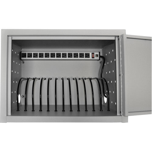 Luxor Caja de Carga para 12 Tabletas Gris con Divisores y Riel de Energía