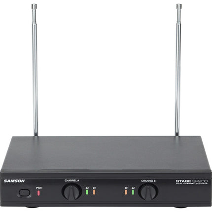 Samson Stage 200 Sistema inalámbrico VHF dual canal con receptor SR200 y 200 pies alcance