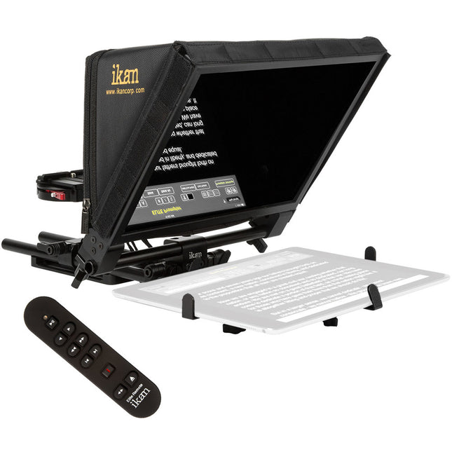 ikan Elite Pro Universal teleprompter para tablet grande con control remoto vidrio 70/30 y soporte para cámaras grandes