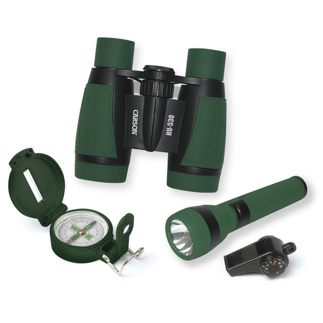 Carson HU-401 AdventurePak Binoculares 5x30 Linterna Brújula Termómetro Silbato
