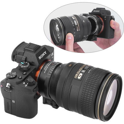 Adaptador de Lentes Vello Accelerator para Nikon F a Sony E Montura con Tripié Removible
