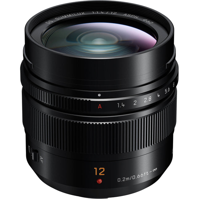 Panasonic Leica DG Summilux 12mm f1.4 ASPH Lente Micro Cuatro Tercios con Parasol Metalico y Bolsa