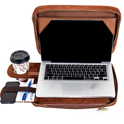 TaboLap Funda Estación de Trabajo para Laptop hasta 13 Pulgadas Piel Gamuza Marrón Saddle
