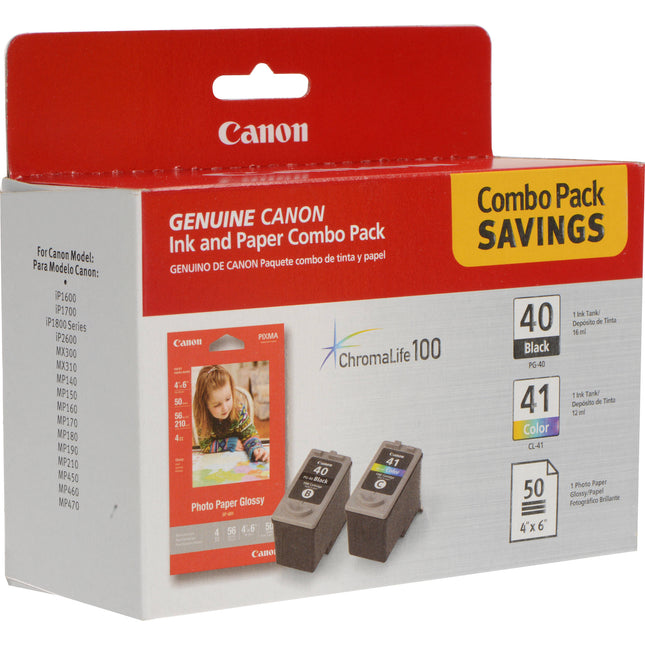 Canon PG-40 CL-41 Pack de Tinta con Papel Fotográfico Glossy 50 Hojas 4x6 pulgadas