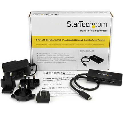 StarTech Hub USB 3.0 3 Puertos con Ethernet Gigabit y Adaptador Universal