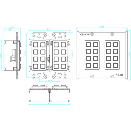 TV One North American Panel de Control Montaje Mural 2-Gang con RJ45 y 2 Botones Retroiluminados