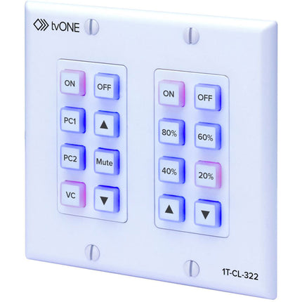 TV One North American Panel de Control Montaje Mural 2-Gang con RJ45 y 2 Botones Retroiluminados
