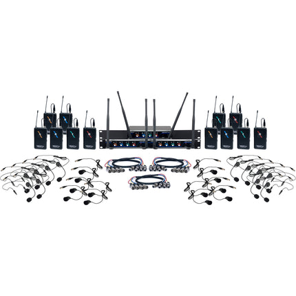 VocoPro Digital-Play-12 Sistema Digital UHF 12 Canales 200ft Alcance Con Micrófonos Headset y Lavalier