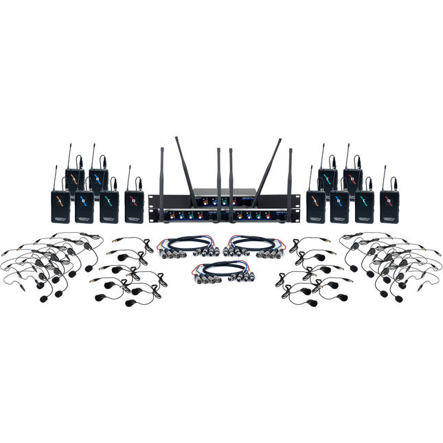 VocoPro Digital-Play-12 Sistema Digital UHF 12 Canales 200ft Alcance Con Micrófonos Headset y Lavalier