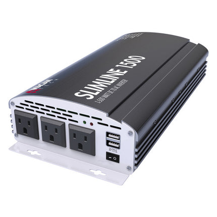 WAGAN SlimLine Inversor de Potencia 1500W 12 VDC a 115 VAC con 3 Salidas AC y 2 Puertos USB