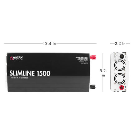 WAGAN SlimLine Inversor de Potencia 1500W 12 VDC a 115 VAC con 3 Salidas AC y 2 Puertos USB