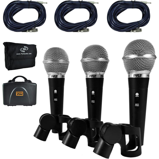 Pyle Pro Kit de 3 Micrófonos Dinámicos con Cables XLR y Estuche