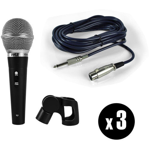 Pyle Pro Kit de 3 Micrófonos Dinámicos con Cables XLR y Estuche
