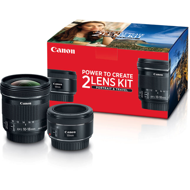 Canon Portrait y Travel Kit de Lentes 50mm f1.8 y 10-18mm f4.5-5.6 IS STM