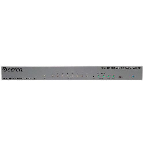 Gefen UHD 4K 600 MHz Divisor HDMI 1x8 con soporte HDR 60 Hz 4:4:4 y cable bloqueante