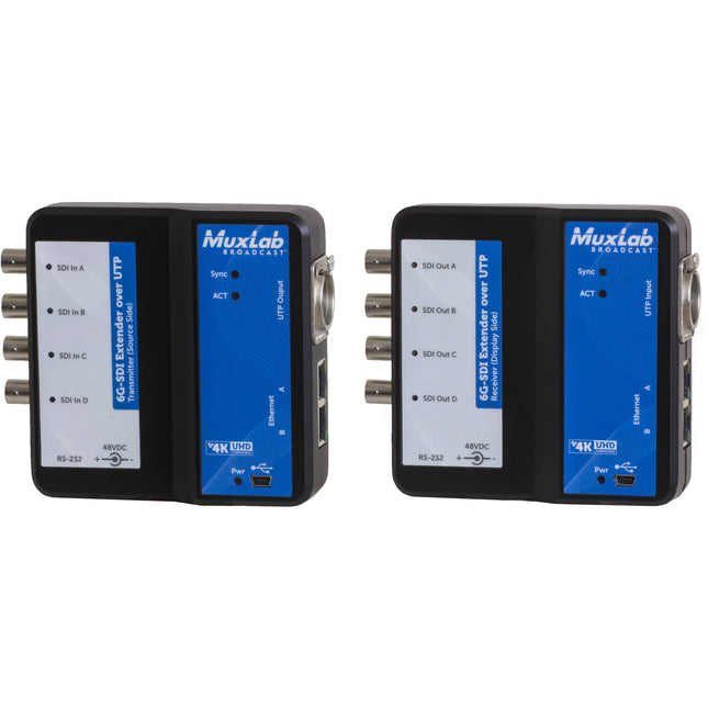 MuxLab Extensor 6G-SDI sobre UTP Cat5e/6 con Ethernet 330 pies