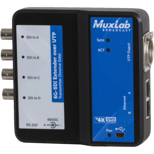 MuxLab Extensor 6G-SDI sobre UTP Cat5e/6 con Ethernet 330 pies