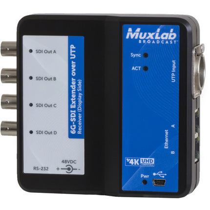 MuxLab Extensor 6G-SDI sobre UTP Cat5e/6 con Ethernet 330 pies