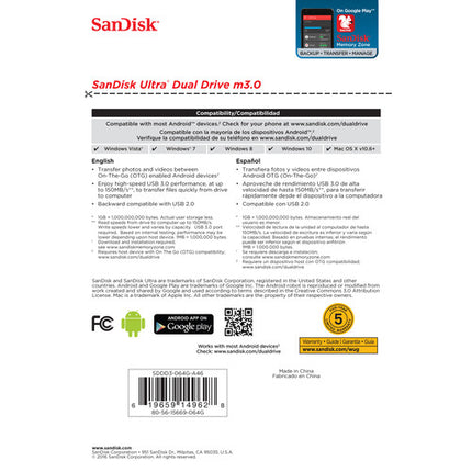 SanDisk 64GB Ultra Dual m3.0 USB 3.0 micro-USB Pendrive 150 MB/s