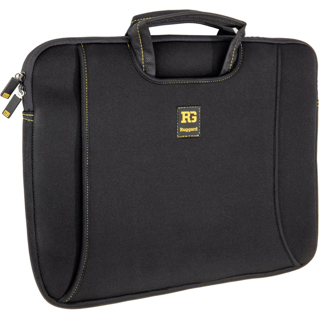 Ruggard Ultrathin Funda de Neopreno para Portátil 15-16" Negra Amarilla Resistente al Clima Con Bolsillos y Mangos
