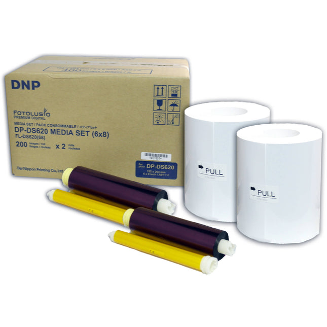 DNP 6 x 8" Papel para Fotos Triple Strip para Impresora DS620A 200 Impresiones por Rollos 2 unidades