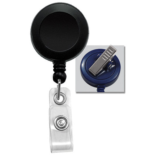 BRADY PEOPLE ID Porta Credenciales Redondo con Correa de Vinilo Transparente y Clip Giratorio Negro Pack 25