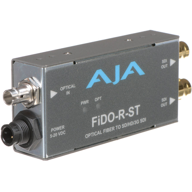 AJA FiDO Convertidor Mini Canal Único Fibra ST a 3G-SDI 1080p con Fuente Mundial