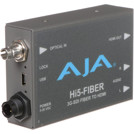 AJA HI5FIBER Mini Convertidor de Video y Audio HD/SD-SDI a HDMI con Cable HDMI 3.28' y Alimentación Universal