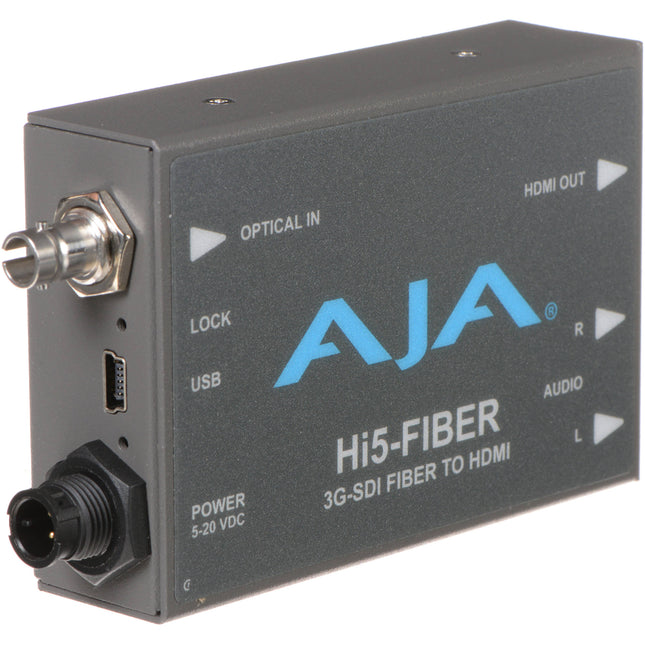 AJA HI5FIBER Mini Convertidor de Video y Audio HD/SD-SDI a HDMI con Cable HDMI 3.28' y Alimentación Universal