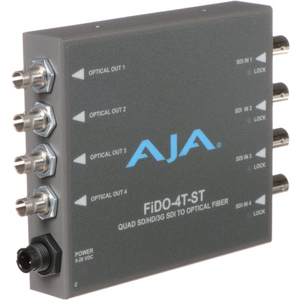AJA FiDO Quad-Channel 3G-SDI a fibra ST Mini Convertidor 4K Ultra HD 4W con fuente de poder mundial