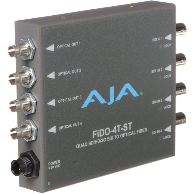 AJA FiDO Quad-Channel 3G-SDI a fibra ST Mini Convertidor 4K Ultra HD 4W con fuente de poder mundial