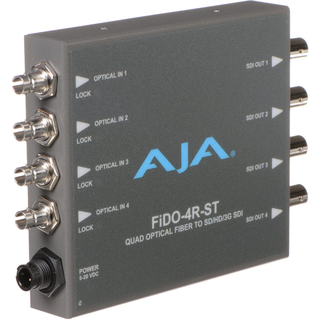 AJA FiDO Mini Convertidor de Fibra ST Quad Canal a 3G-SDI Ultra HD 4K inclusión fuente energía mundial