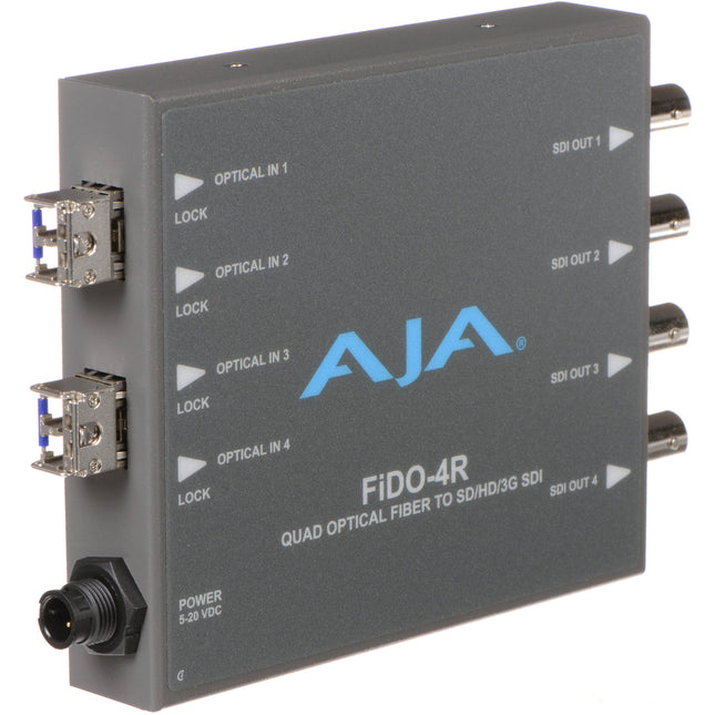 AJA FiDO Convertidor Mini Fibra LC Cuádruple a 3G-SDI 4K Ultra HD 4W