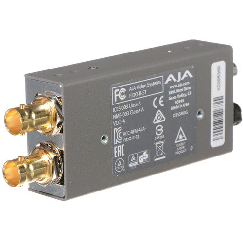 AJA FiDO Convertidor Mini Canal Único Fibra ST a 3G-SDI 1080p con Fuente Mundial