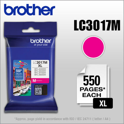 Brother LC3017M Cartucho de Tinta Magenta Alto Rendimiento XL para Impresoras MFC-J5330DW MFC-J6530DW MFC-J6930DW
