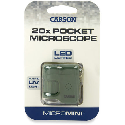 Carson MicroMini 20x Microscopio de Bolsillo Verde con Leds y Llavero