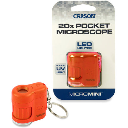 Carson MicroMini Microscopio de Bolsillo 20x LED UV Ergonomico Lava Orange