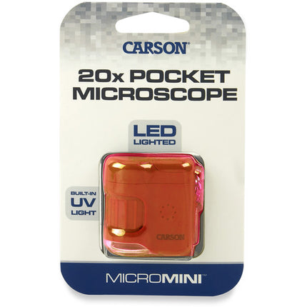 Carson MicroMini Microscopio de Bolsillo 20x LED UV Ergonomico Lava Orange