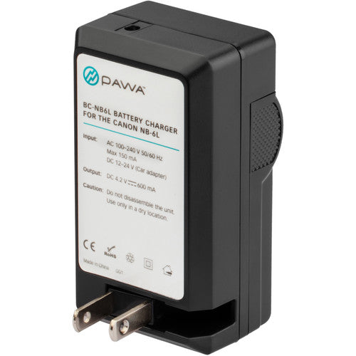 Pawa Cargador Compacto AC/DC para Batería Canon NB-6L 100-240V con Adaptadores