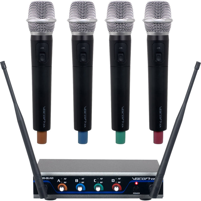VocoPro Digital-Quad-H4 Sistema de Micrófonos UHF Inalámbricos 4 Canales 24-Bit Dual Antenas