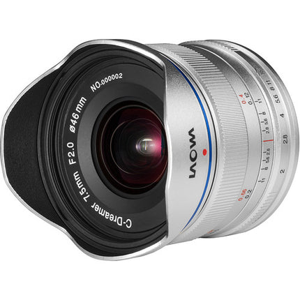 Venus Optics Laowa 7.5mm f 2 Objetivo Micro Cuatro Tercios Plateado con Parasol y Tapas
