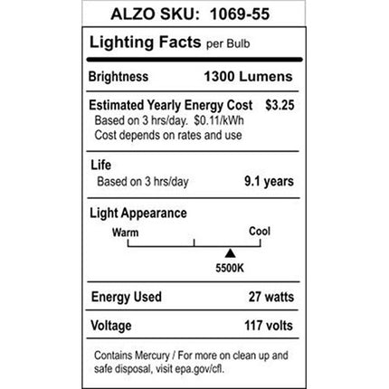 ALZO CFL Bombilla Fotografía 27W 120V 5500K 1300 Lúmenes E26 E27