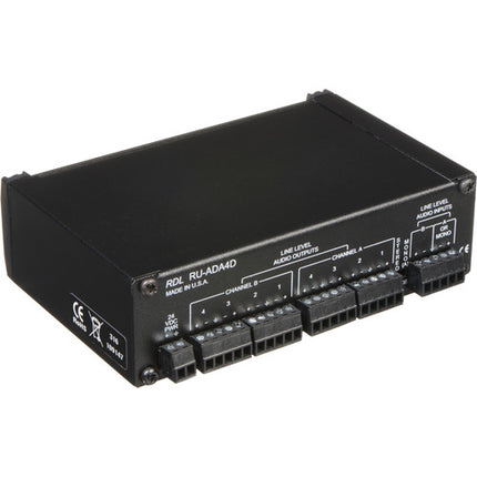 RDL RU-ADA4D Amplificador de Distribución de Audio 4 Canales Estéreo 8 Mono