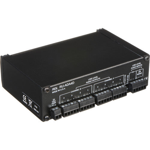 RDL RU-ADA4D Amplificador de Distribución de Audio 4 Canales Estéreo 8 Mono