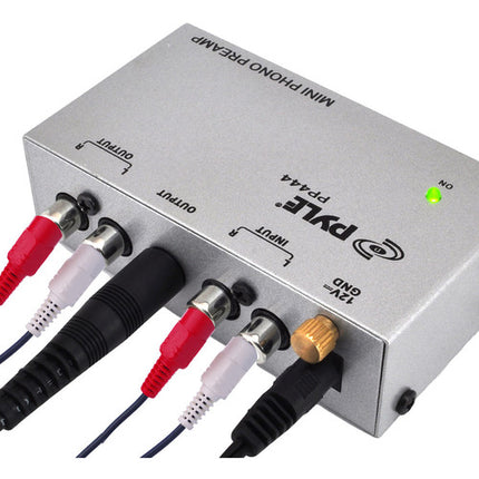 Pyle Pro Preamplificador de tocadiscos ultracompacto con entrada y salida RCA y fuente de alimentación 12 VDC