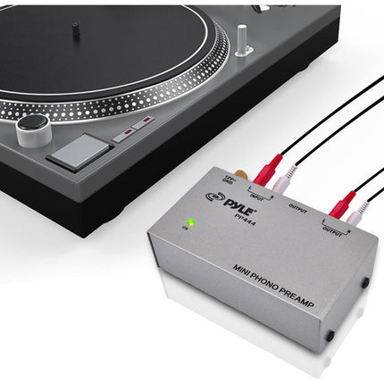 Pyle Pro Preamplificador de tocadiscos ultracompacto con entrada y salida RCA y fuente de alimentación 12 VDC