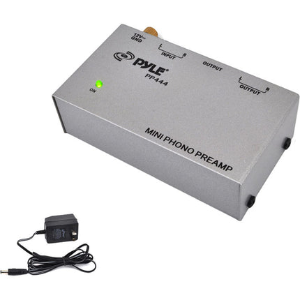 Pyle Pro Preamplificador de tocadiscos ultracompacto con entrada y salida RCA y fuente de alimentación 12 VDC
