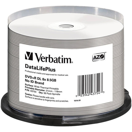 Verbatim DVD+R DL Discos Grabables 8.5 GB 6x Grabación Pack 50 Thermal Printable